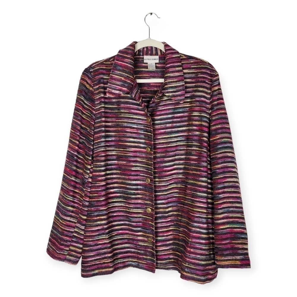 Vintage Alfred Dunner Rainbow Psychedelic Textured Corduroy Button Up Top Blouse